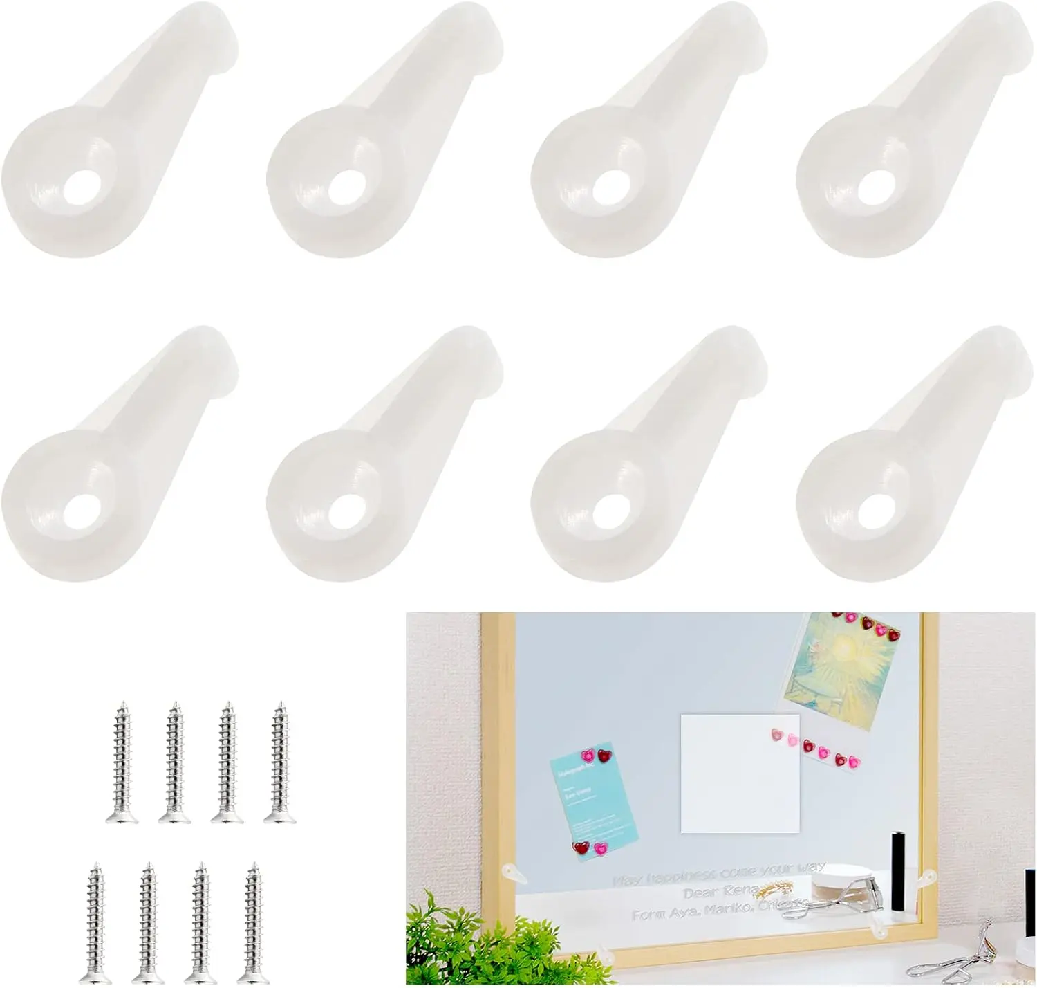 60-Pack Plastic Window Clips - White Cabinet Door Panel Brackets, Wardrobe Door Retainers, Curtain & Blind Accessory Hardware Kit for Mirror Holding, Screen Fixing