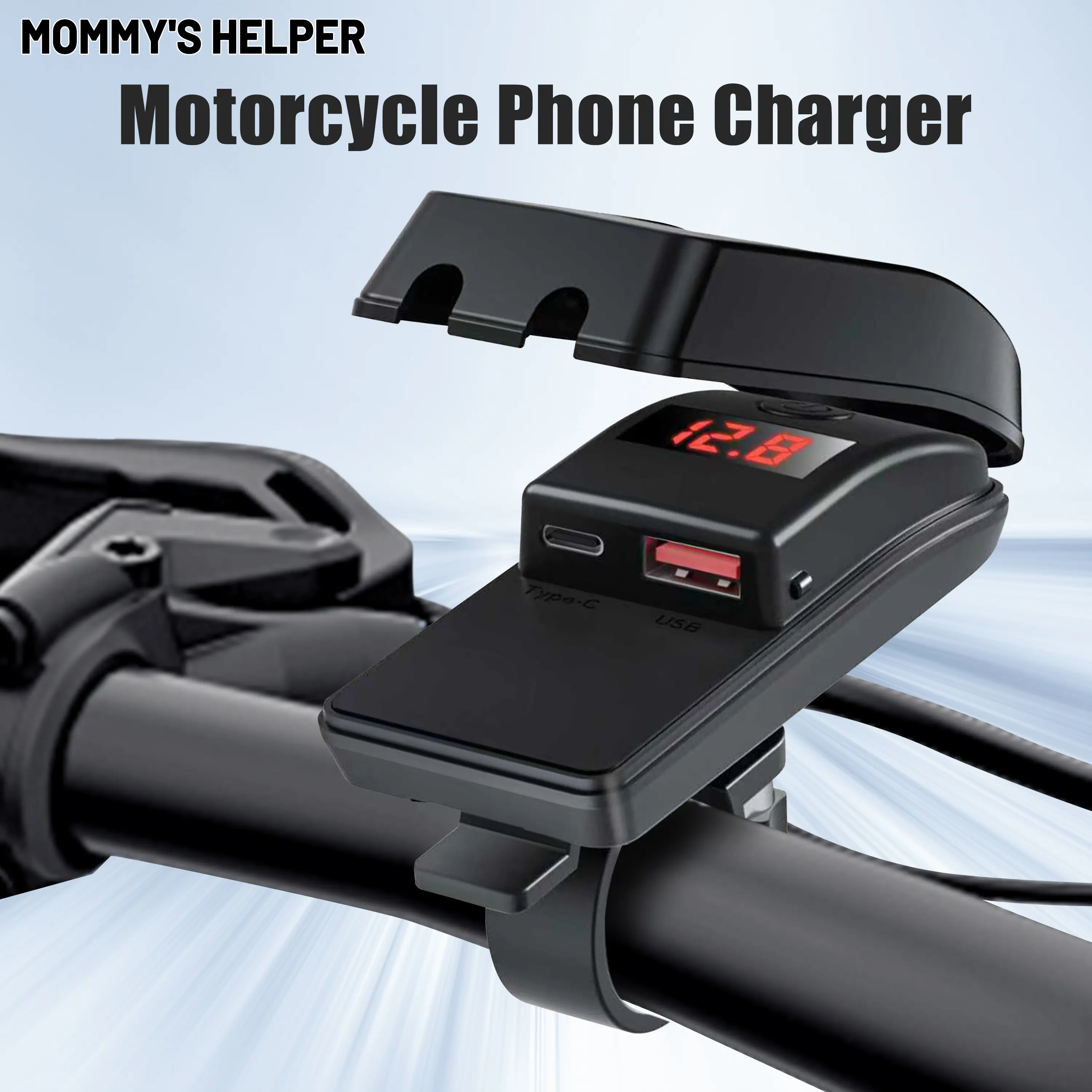 AXVIV Motorcycle USB Charger CE Certified 48W – Dual Fast Charging Adapter with 30W PD Type-C & 18W QC 3.0 USB Ports, Power Switch, SAE Extension Cord, Waterproof Cover, Multi-Mounting for Smartphones, GPS, Action Cameras