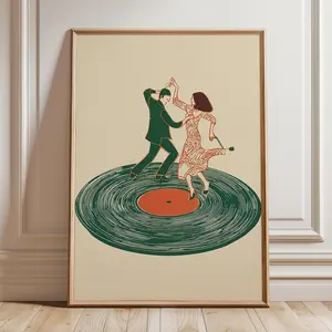Couple Dancers on Record Poster, Retro Disco Wall Art