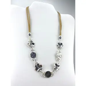 Vintage Flower Necklace of The Virgin Mary, Holy Spirit, and St Benedict Handmade Jewelry with Genuine Leather by Graciela's Collection