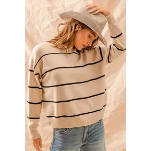 SO ME Stripe Crew Neck Basic Essential Sweater