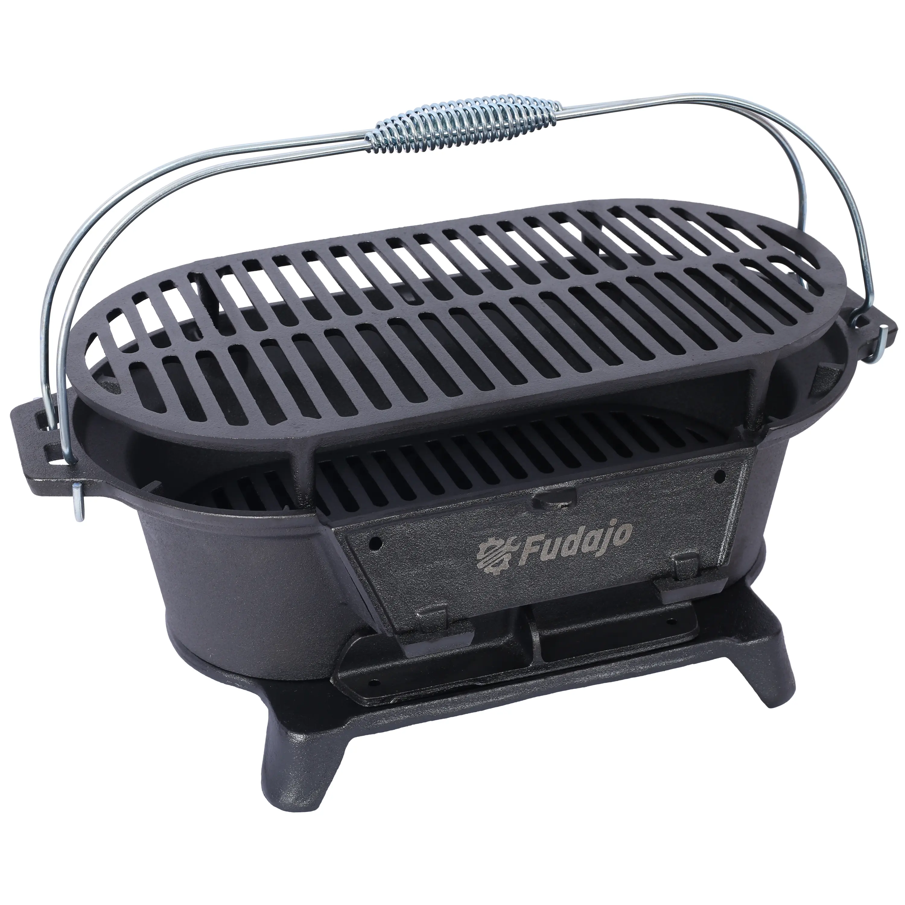 Oval Cast Iron Outdoor Grill - Portable Charcoal Grill & Tabletop Skillet, 100% Cast Iron, Durable, Heat Resistant BBQ, Ideal for Travel and Camping, Oval Shape Black Bbq, Barbecue, Charcoal Bbq Grills