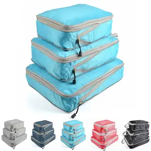 3-Pack Waterproof Nylon Compression Packing Cubes - Lightweight Travel Organizer for Clothes & Underwear
