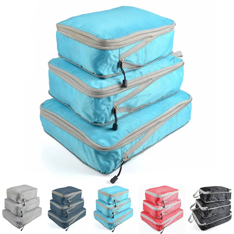 3-Pack Waterproof Nylon Compression Packing Cubes - Lightweight Travel Organizer for Clothes & Underwear