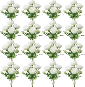 16 Pack White Peonies Artificial Flowers, Fake Silk Hydrangea Bouquet for Bridal Wedding Home Table Reusable Dining Opening Birthday Arrangement Faux Floral