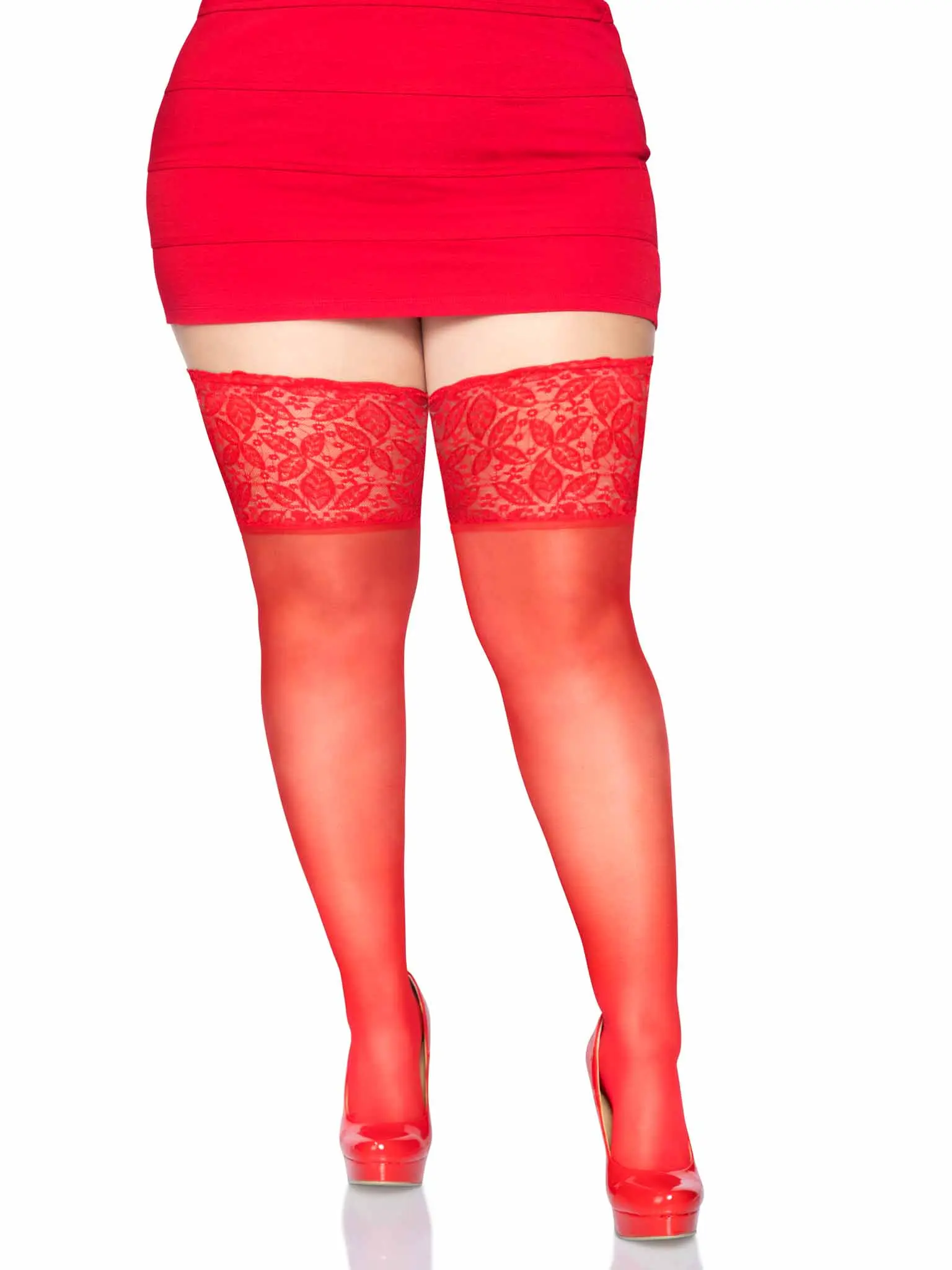 Clara Plus Thigh High Stockings Red