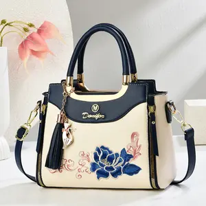 2026 New Women's  Style Embroidery PU Zip Closure Waterproof Stylish Shoulder Bag Polyester Festival Gift Handbag Design