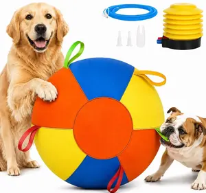 Dog repelling ball with handle, suitable for energetic dogs who love to dig; inflatable outdoor dog exercise toy ideal for push-and-chase games; backyard training ball and interactive toy for small, medium, and large dogs.
