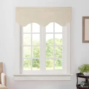 Window Treatments Curtain Valance Rod Pocket Top Scalloped Valance Drapes for Bedroom Windows, 52" Wide x 18" Long, Beige, One Panel