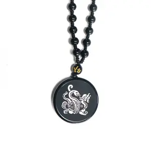 Unisex Obsidian Stone Chakra Necklace - Chinese Feng Shui Fashion Jewelry Accessory for Chakra Balancing & Harmony, Daily Wear Necklace summerwins,summerwins