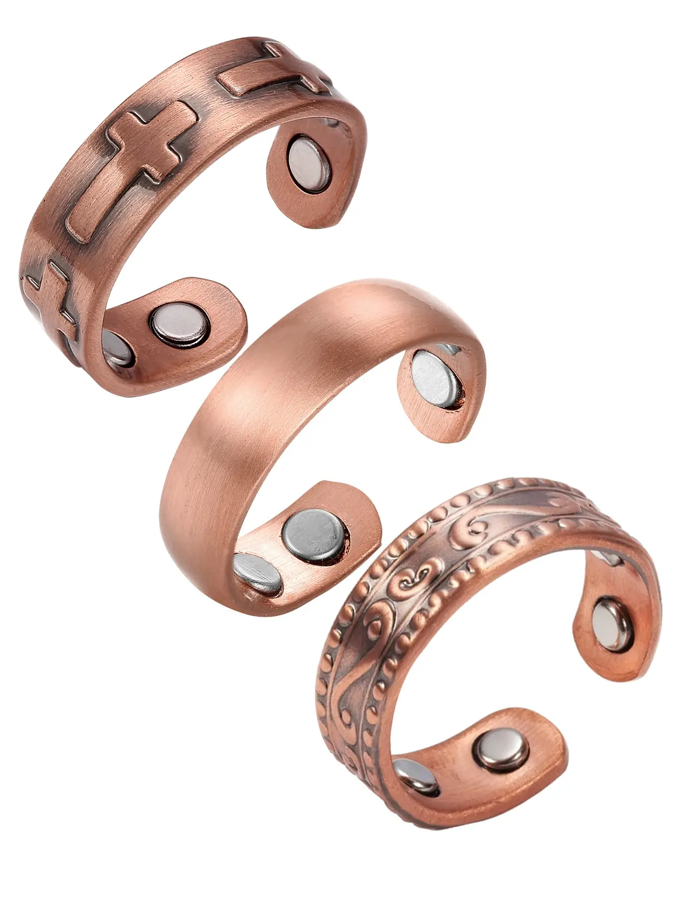 Adjustable Copper Rings Set for Men & Women, 99.99% Pure Copper, Cross & Wireless Symbol Design, Durable Jewelry Gift, All Seasons, Vintage Statement Rings Jewelry, Unique Rings