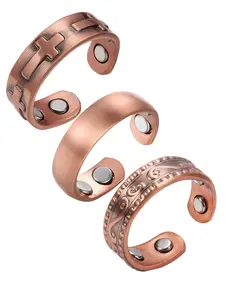 Adjustable Copper Rings Set for Men & Women, 99.99% Pure Copper, Cross & Wireless Symbol Design, Durable Jewelry Gift, All Seasons, Vintage Rings Jewelry