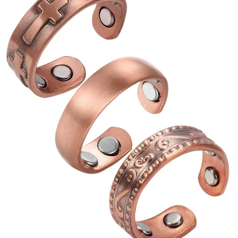 Adjustable Copper Rings Set for Men & Women, 99.99% Pure Copper, Cross & Wireless Symbol Design, Durable Jewelry Gift, All Seasons, Vintage Statement Rings Jewelry, Unique Rings