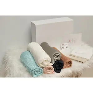NScarves Winter Luxury Hijab Gift Box - Essential Set of Hijabs in Navy, Off-White, Pinkish Nude, Brownish Brick, Sage Grey & Aquamarine, Marble Satin Fabric
