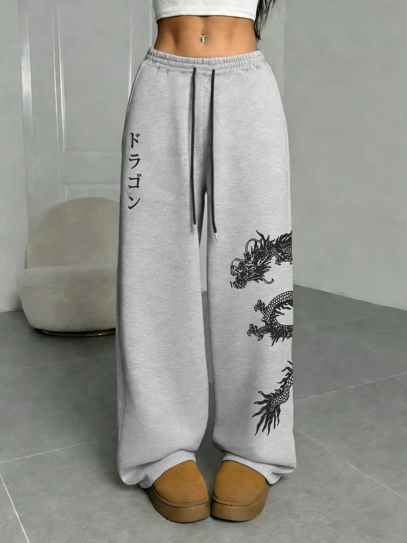 Women's Casual Jogger Pants, Japanese Style Dragon Totem Print, All Seasons Spring Autumn Summer Comfortable Daily Wear Long Pants