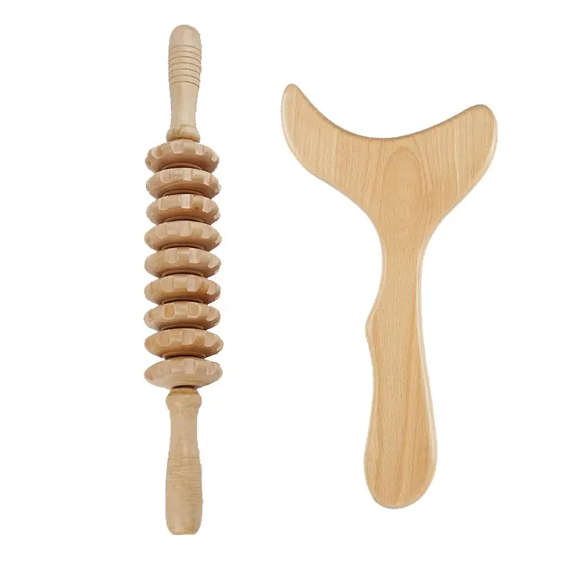 Wooden Massage Tool Set, 2 Pcs Manual Massage Tool, Body Shaping Muscle Relaxation Tool for Body Care, Suitable for Home and Professional Use, Back Scratcher and Back Massagers