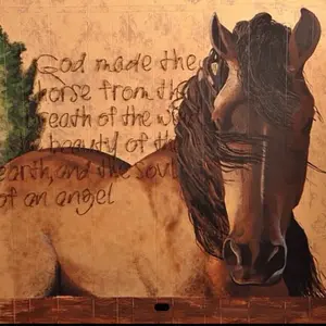 Original Horse Art Print with Inspirational Quote on Earthy Background written out of barbed  for Home Decorwire