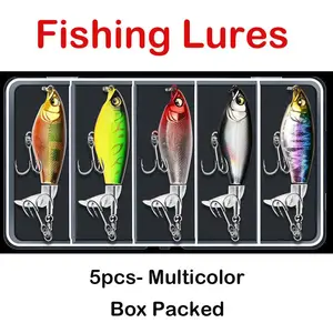 5PCS Floating Topwater Lures with Strong Hooks, Whopper Plopper Style Lure, Surface Wobble Popper Bait for Bass Catfish Pike Fishing Gifts