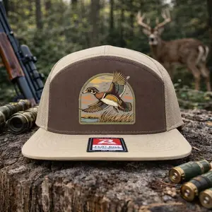 Wood Duck Hunting 7 Panel Snapback Hat Camo Trucker Cap Flat Bill Waterfowl Hunter Hat Outdoor Gift for Men Dad