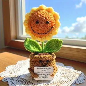 Emotional Support Plant - Handmade Crochet Sunflower - Cute Floral Decor with Inspirational Notes, Window Sill & Desktop Ornament for Friends & Family Gift (4-Seasons)