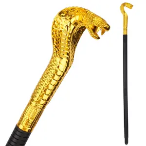 Egyptian Cobra Staff Costume Prop, 33-Inch Foldable Golden Snake Head Cane, Detachable Plastic Walking Stick, for Men, Kids, Pharaoh Accessories
