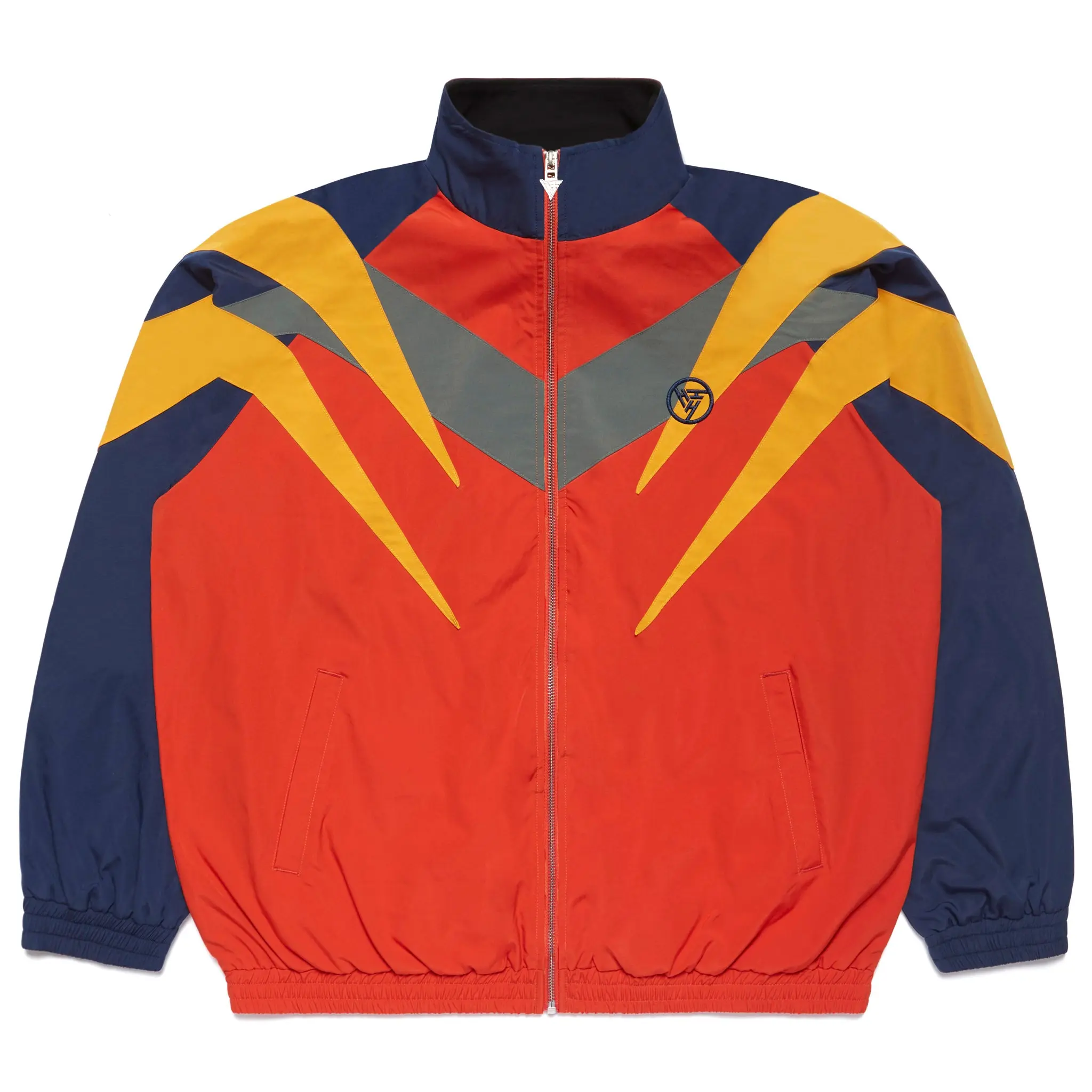 Hypland Techno Men's Nylon Shell Jacket - Menswear Coats, Orange Lazer Graphic Windbreaker Top with Fleece Lining, All Seasons Sportswear