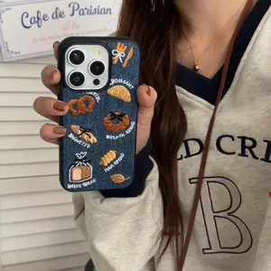Jeans Embroidery Phone Case, Full Body Shockproof Phone Protective Cover, Fashion Phone Accessories Compatible with iPhone 16 Pro Max 15 Pro Max, Casing