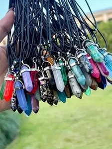 15 Piece Set Multicolor Crystal Pointed Wheel Pendants and Leather Necklace Jewelry Set, Christmas and Thanksgiving Gift, Statement Necklace