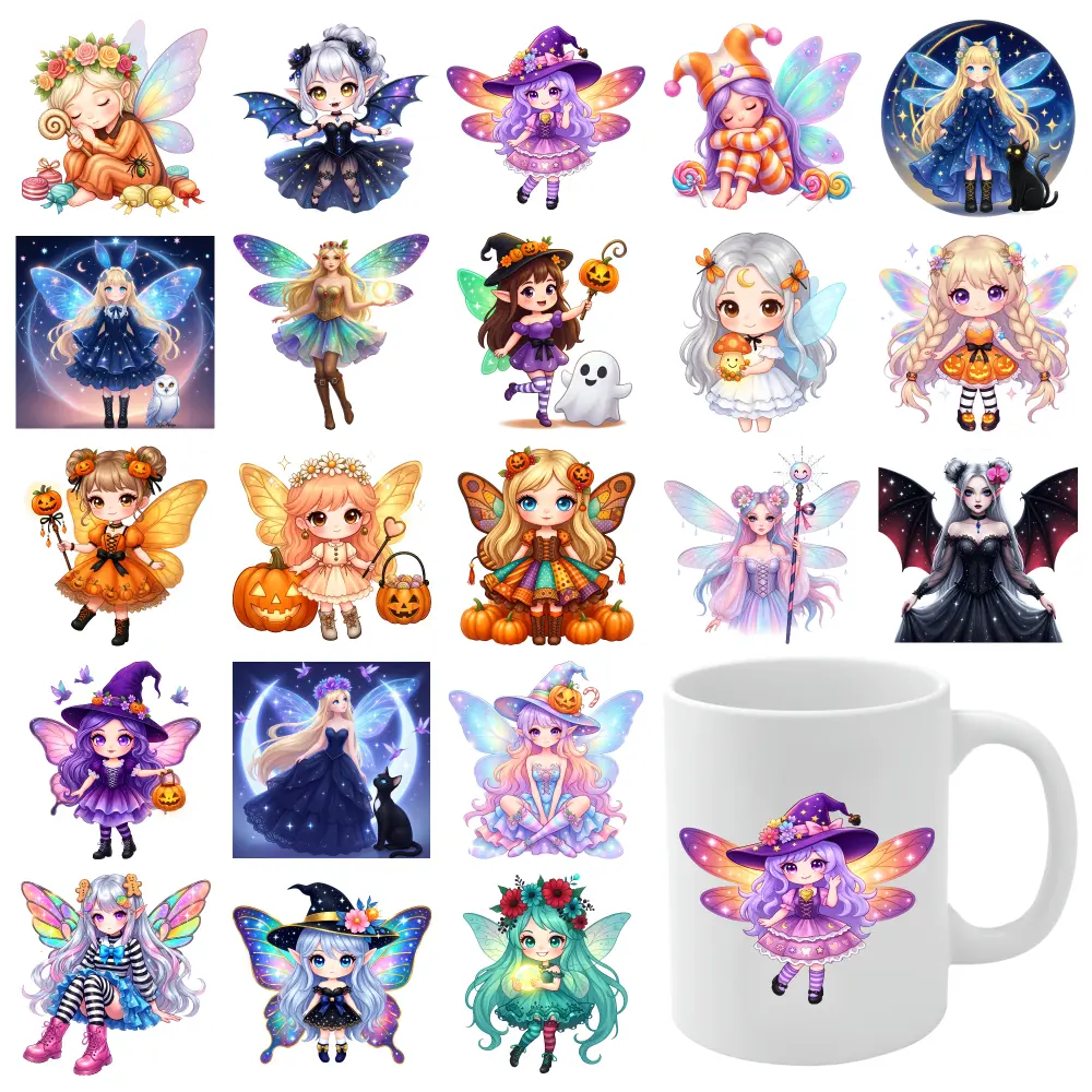 21 Pcs Fairy Witch UV DTF Graphics Stickers - Waterproof Self-Adhesive Labels for 16 oz Tumblers, Water Bottles, Glasses, Mugs, Plastic Items - DIY Home Decor Gift