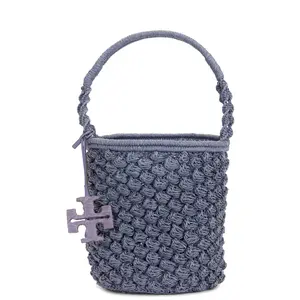 Tory Burch Ella Hand-crocheted Popcorn Stitch Bucket Bag in Gray