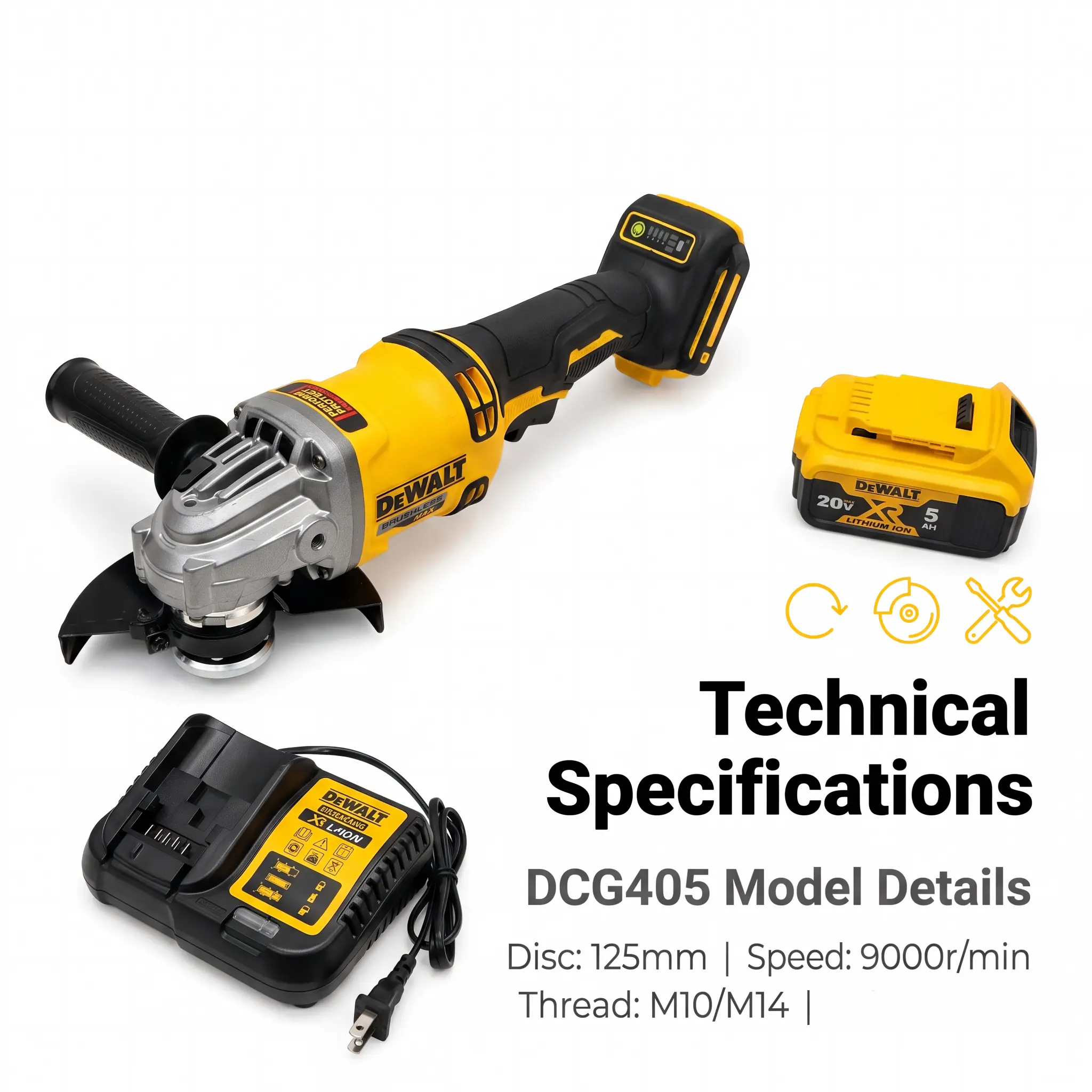 DEWALT DCG405 Angle Grinder - 125mm Disc, Designed for Metal and Stone Cutting mini electric drill spindle long runtime high torque impact versatile hand tool long-lasting power