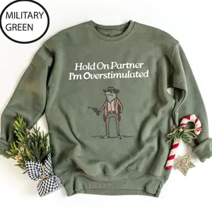 Hold On Partner I'm Overstimulated Shirt Sweatshirt, Cowboy Frog Shirt, Cowboy Frog Unhinged Sweater, Cute Animal Sweatshirt, Funny Frog