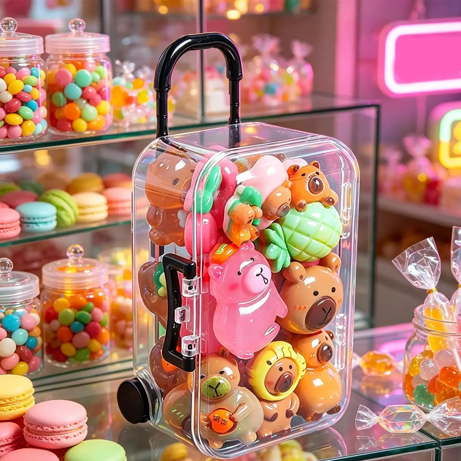 Mini Suitcase Miniature Resin Capybara Animals Luminous Mini Figures Animal Decor With 18 Resin Pieces Capybara In A Suitcase