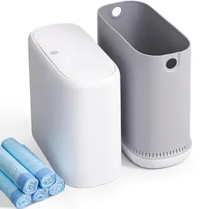 3 Gallon Slim Small Bathroom Trash Can with Lid, White Dog Proof Garbage Can with Air-Press Bag Expander & Removable Bucket, Narrow Bathroom Waste Basket for Bedroom, Office, Dorm trash cans for kitchen household items