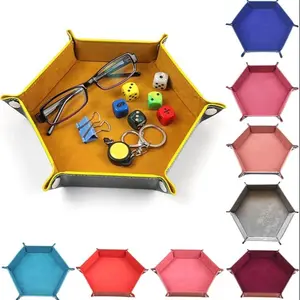 Foldable Storage Tray, Sundried Storage Box, Cosmetic Storage Box, Bathroom Organizer, Velvet Folding Beauty Tray, Hexagon Dice Stand, Desktop Basket