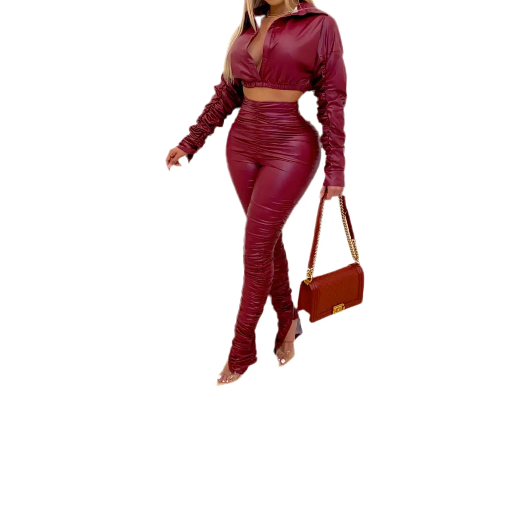 Zealous Queen Leather Stack Pants 2Sets