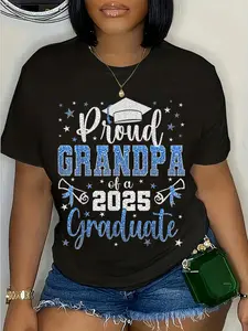 100% Cotton Super Proud Grandpa of 2025 Graduate Graduation Family T-Shirt