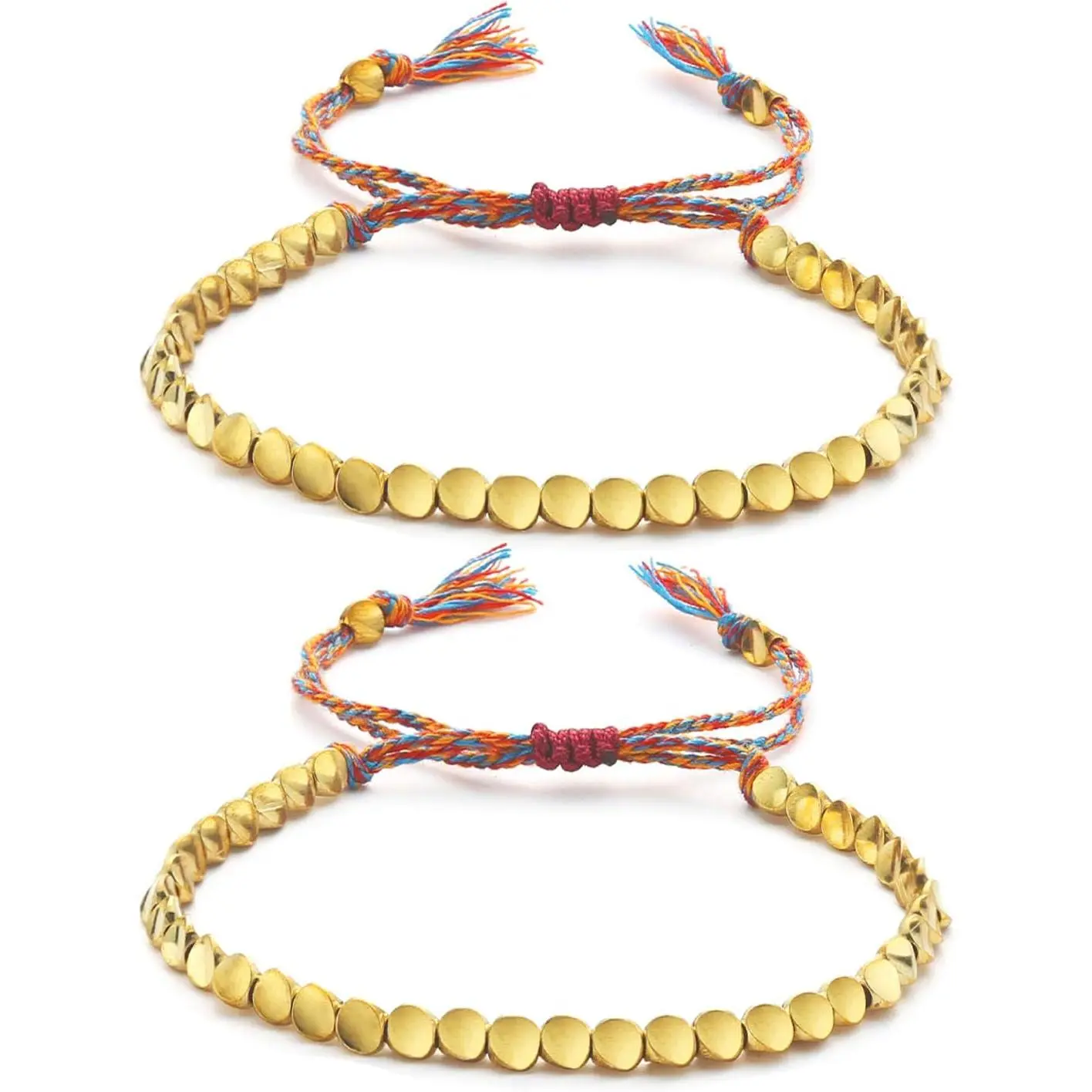 2 Pcs Tibetan Copper Bead Bracelet Set Handmade Braided Cotton Bracelet Lucky Rope Bracelet Adjustable Friendship Bracelet Gift for Women Men