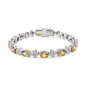 Premium  Yellow Zircon and White Zircon 12.00 ctw Leaf Clover Bracelet in Rhodium Over Sterling Silver 7.25 In Christmas Gifts