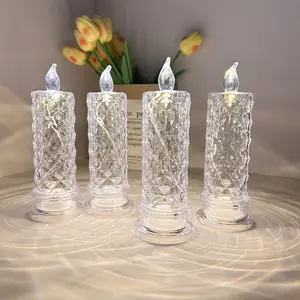 4-Piece Set of Flame-Free Clear Candles, LED Candle Lights - Christmas Table Night Lights, Bedroom Dressing Table Decor, Perfect for Gifts, Anniversaries, and Parties, Wedding, Birthday, Holiday Table Decorative Lights