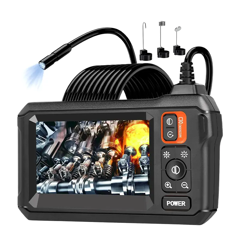 Summerwins Industrial Endoscope Borescope - 4.3-in HD IPS Screen, 8 LED Lights, Semi-Rigid Cable, Waterproof, Measuring Gauges, Lighted View Digital Automotive Car Diagnostic Tool for All Vehicles Sewer Inspections, Cars