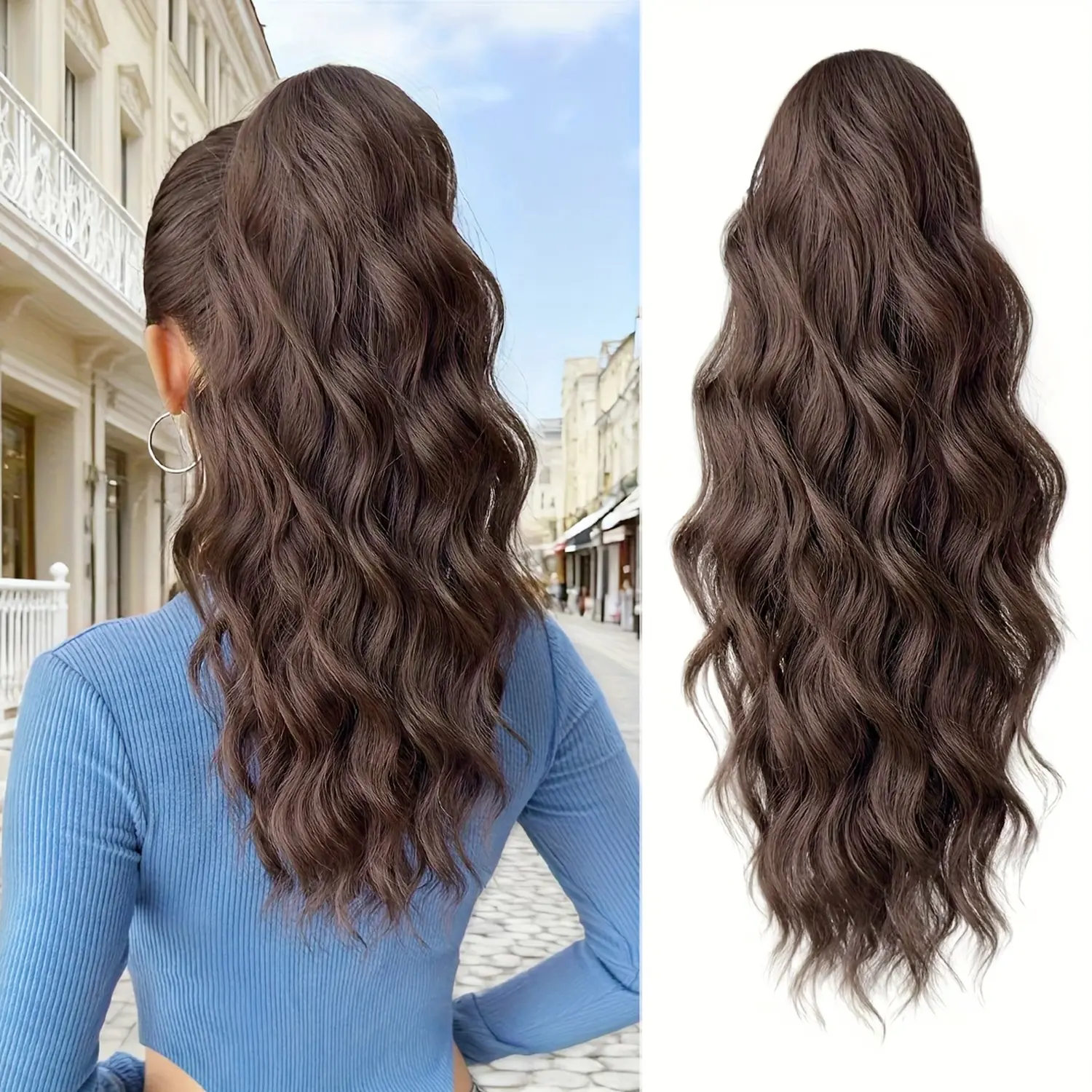 18Inch Claw Clip Ponytail Extension Wig - Heat-Resistant Synthetic Hair with Secure Claw Clip, Party & Everyday Hairstyle - Water Wave Texture Ponytail Wig, Festive Hairpiece