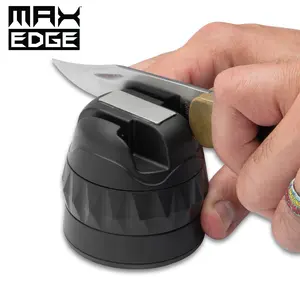 Max Edge Three-Stage Knife Sharpener - ABS Construction, Non-Slip Base, Removable Grinder Head - Dimensions 3”x 2 1/2”