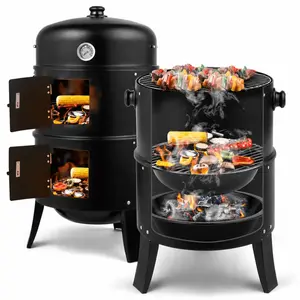 Alvantor 3 in 1 Portable Charcoal Smoker Grill, 31 in Iron Barrel BBQ Grill with Thermometer, Adjustable Air Vent, Black