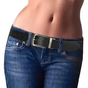 Women's Reversible 1.3" Leather Belts for Jeans Pants Dresses with Fashion Vintage Silver Buckle