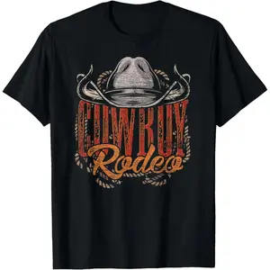 Men's Natural Cotton Shortsleeve Fashion T-Shirt, Cowboy Rodeo Western Texan Bull Riding Themed Gift for Casual Wear