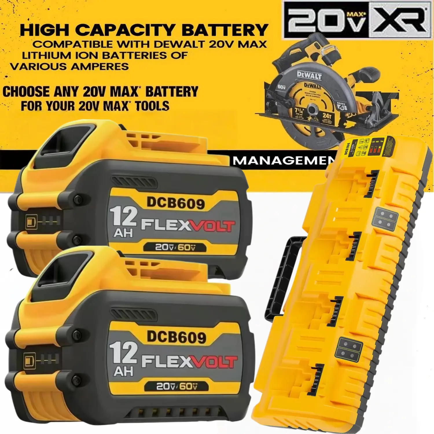For Dewalt DCB609 20V/60V MAX FLEXVOLT 12.0Ah Lithium ion Battery / Quad charger