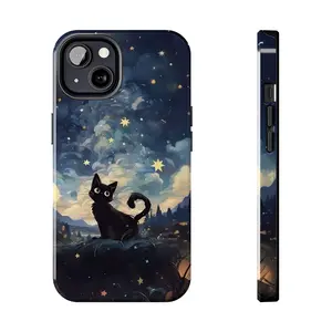 Starry Night Black Cat Phone Case for iPhone 17 16 15 14 13 12 11 Pro Max