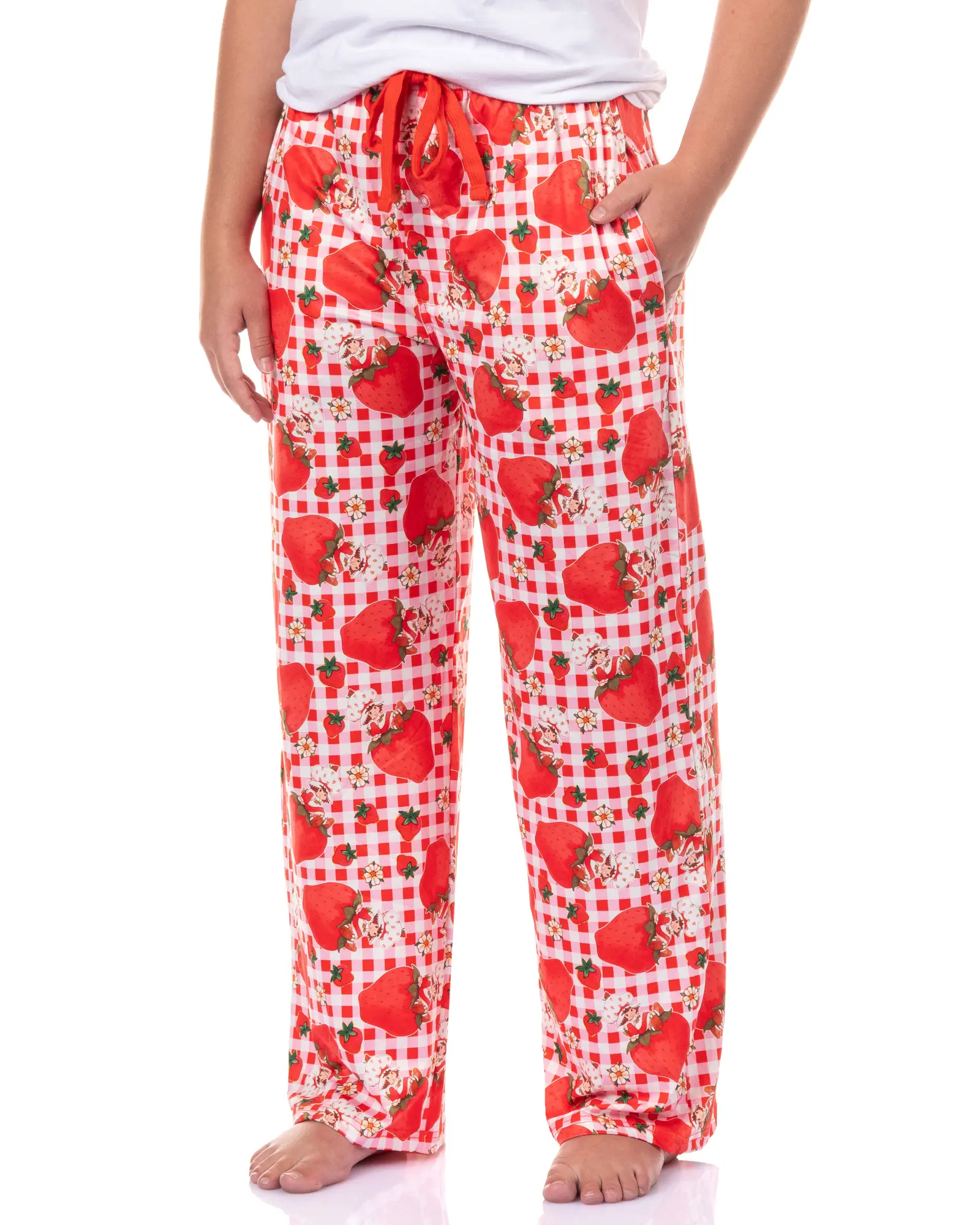 Strawberry Shortcake Pajama Pants Women's Gingham Print Lounge Sleep Bottoms