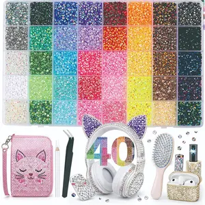 12-40 Color DIY Nail Art Rhinestones, Shiny Flat Bottom Nail Drills, Fashion Craft Decoration Set, Handmade, Notebook, Shoe Decor, Manicure Accessories, Nail Decoration Supplies